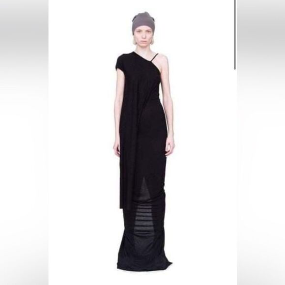 Rick Owens Lilies Black Asymmetrical Jersey Gown | Size 4 - Picture 1 of 9